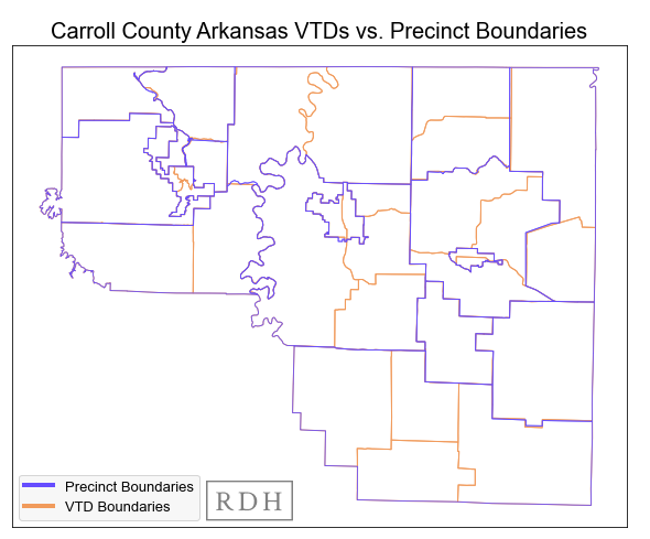 VTD del condado de Carroll Arkansas y límites de precintos